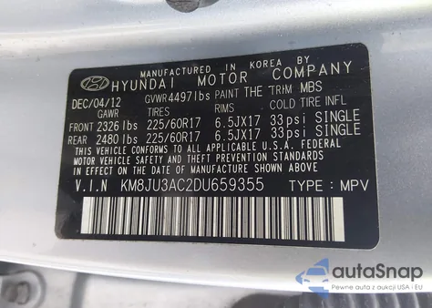 2013 Hyundai Tucson Gls from USA, damaged, VIN KM8JU3AC2DU659355